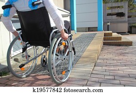 Woman in a wheelchair using a ramp