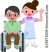 Young woman helper and senior men