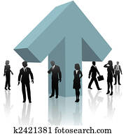 business people around up arrow team up for progress