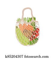 eco, saco, cheio, de, vegetables., modernos, comprador, com, fresco, alimento orgânico, de, local, market.