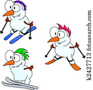 esquiando, bonecos neve