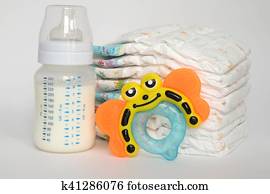 garrafa, brinquedo, fraldas