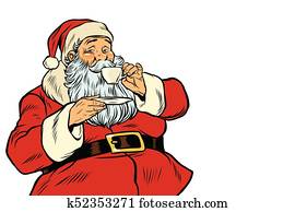 Santa Claus drinking tea or coffee isolated on white background Santa Claus drinking tea or coffee isolated on white background