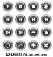 אוסף, של, אפור, וקטור, מולטימדיה, buttons., קל, ל, ערוך, כל, size., יותר, ב, שלי, gallery.