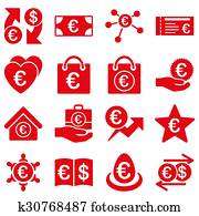 Euro banking business and service tools icons