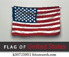 FLAG OF USA battered, hung on the wall