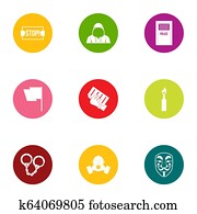 Stop crime icons set, flat style