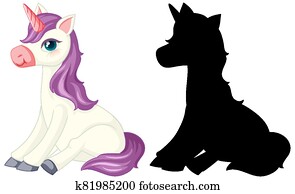 Unicorn with its silhouette Unicorn with its silhouette
