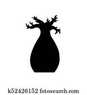 Vector baobab tree silhouette. Black baobab tree
