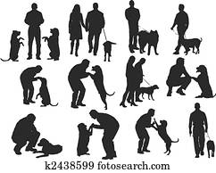 אנשים, צלליות, עם, כלב