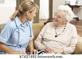 المرأة الأرشدة, إلى داخل, حوار, ب, زائر الصحة, على البيت