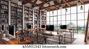 3d render of beautiful industrial style interior office 3d render of beautiful industrial style interior office