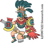 aztekisch, god,, farbe, version aztekisch, god,, farbe, version