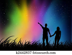 Couple watching Northern Lights Couple watching Northern Lights