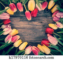 Empty heart-shaped frame of fresh tulips Empty heart-shaped frame of fresh tulips