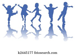 heureux, enfants, silhouettes