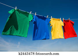 Primary Colored T-Shirts on a clothesline Primary Colored T-Shirts on a clothesline