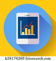 Tablet flat 2.0 icon in ipad style with stat diagram. Tablet flat 2.0 icon in ipad style with stat diagram.