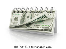 Calendar with dollar bills.
