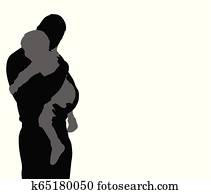 fader, bärande, hans, son, silhuett, med, avskrift tomrum