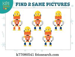 finden, zwei, gleich, bilder, kinder, puzzel, vektor, illustration. finden, zwei, gleich, bilder, kinder, puzzel, vektor, illustration.