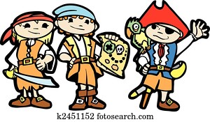 gyerekek, alatt, kalóz, jelmezbe öltöztet