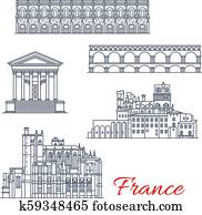 Vector Nimes and Narbonne architecture in France Vector Nimes and Narbonne architecture in France