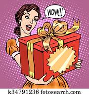 Woman and big gift box