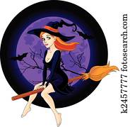 מכשפה, רכוב, a, מטאטא