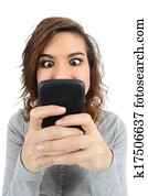 cima, de, um, adolescente, viciado, para, a, esperto, telefone