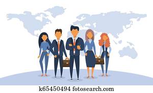 equipe affaires, debout, dans, les, suit., groupe