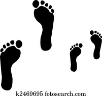 fotspår, av, förälder och barn