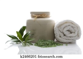 fresh olive branch and bath salt. spa