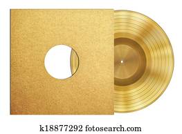 gold record music disc award in sleeve isolated 