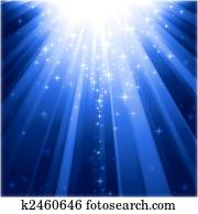 magia, estrelas, descendendo, ligado, vigas luz