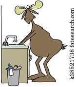 Moose washing his hands in a sink Moose washing his hands in a sink