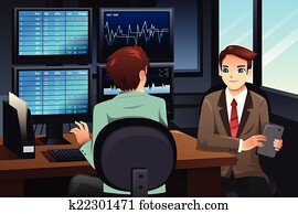 Stock trader looking at the stock market monitors Stock trader looking at the stock market monitors