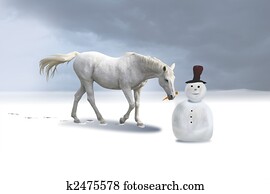 a, boneco neve, e, a, cavalo