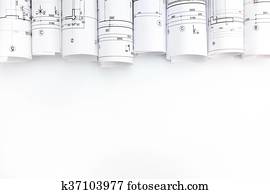 architectural blueprint rolls on white background architectural blueprint rolls on white background