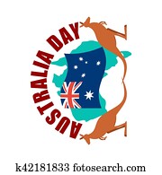 Australia Day emblem. Kangaroo Australian flag and map. Australia Day emblem. Kangaroo Australian flag and map.