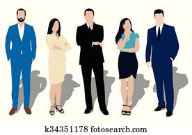 Collection of business people illustrations in different poses. Men and women at work. Teacher, lawyer, manager, salesman, dealer, merchant, model, secretary, disciple, office workers. Formal dress, wear, clothes