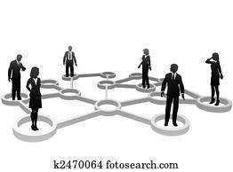 Connected business people silhouettes in network nodes Connected business people silhouettes in network nodes