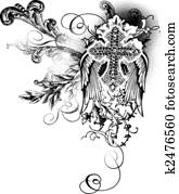 flying cross with scroll decoration flying cross with scroll decoration
