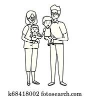 jonge, ouders, paar, met, zoon, en, baby