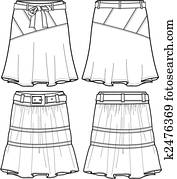 senhora, denim, meio, saias, ilustração