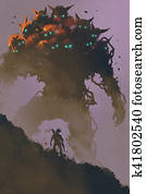 the warrior facing giant multi-head monster the warrior facing giant multi-head monster