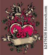 vintage heart with flores and cross vintage heart with flores and cross