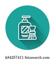 White line Shaving gel foam and brush icon isolated with long shadow. Shaving cream. Green circle button. Vector Illustration White line Shaving gel foam and brush icon isolated with long shadow. Shaving cream. Green circle button. Vector Illustration