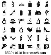 Woman shoe icons set, simple style