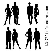 Young adults couple silhouettes black white Young adults couple silhouettes black white